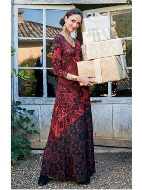 Soft Surroundings paisley floral jersey Maxi Dress Colorblock bohemian size 2X